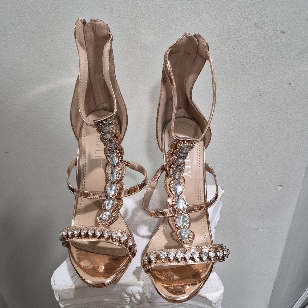 Stunning Gold Crystal Strappy Heels